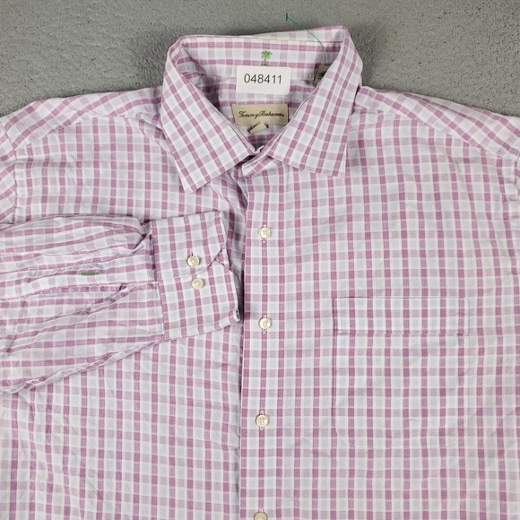 Tommy Bahama Shirt Mens 17.5 Purple Plaid Dress Button Up Long Sleeve * - Picture 2 of 7